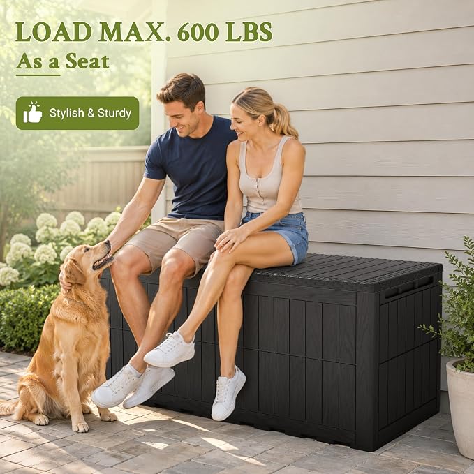 Flamaker 180 Gallon Large Outdoor Storage Box Waterproof, XL Resin Deck Box | - Image 4
