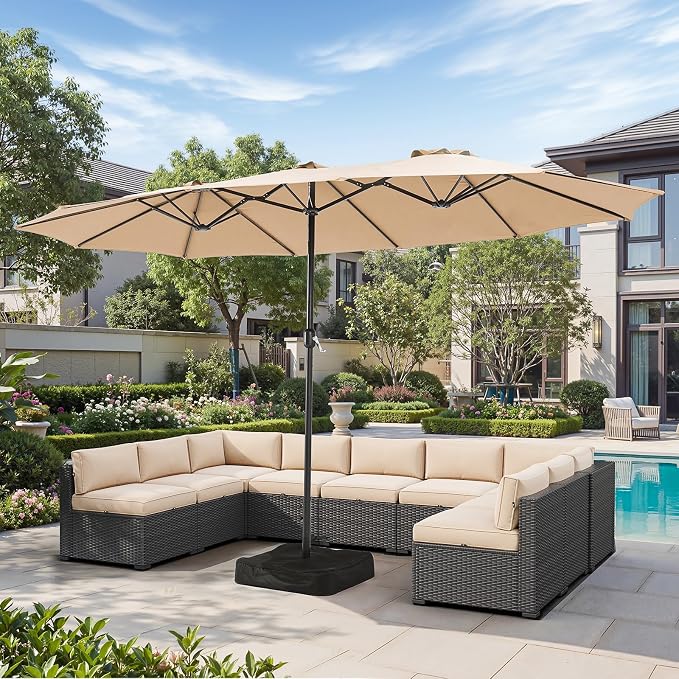 Aoxun 15ft Patio Umbrella with Base Included, Outdoor Double-Sided Rectangular by Aoxun