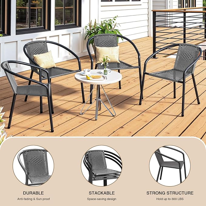 4 Pack Indoor-Outdoor Patio Stackable Rattan Chairs, Restaurant Bistro Wicker - Image 5