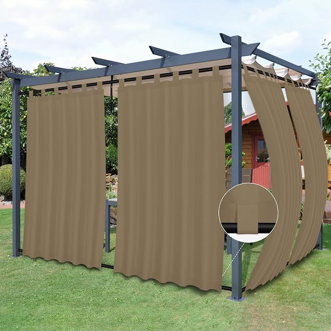 Easy-Going Outdoor Patio Curtains 2 Panels, 54x84 inch, Khaki | Privacy by Easy-Going