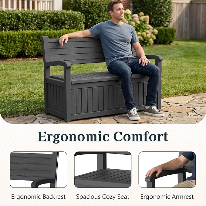 Outdoor Bench, Waterproof Garden Storage Bench, 100 Gallon Deck Box | Lockable - Image 7