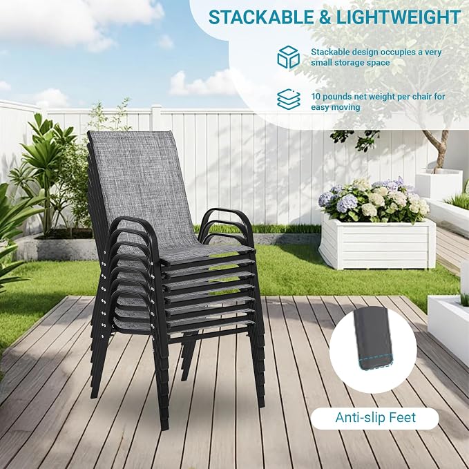 Patio Chairs Set of 6, Breathable Textilene, Weatherproof Frame, Quick Setup - Image 4