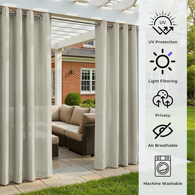Set of 2 Outdoor Curtains for Patio Waterproof, Breathable Grommet Panels for - Image 4