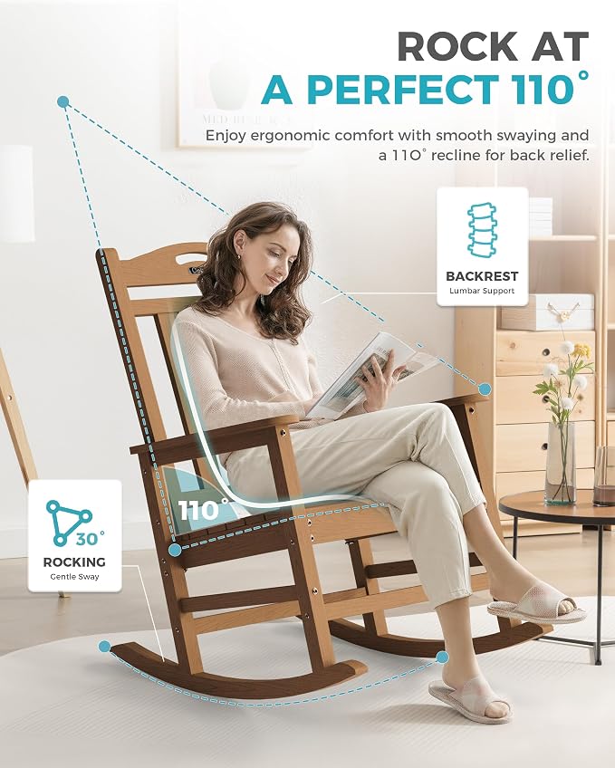 Oversized Outdoor Rocking Chairs Set of 4, 380lbs Heavy-Duty Large Patio Rocker - Image 4