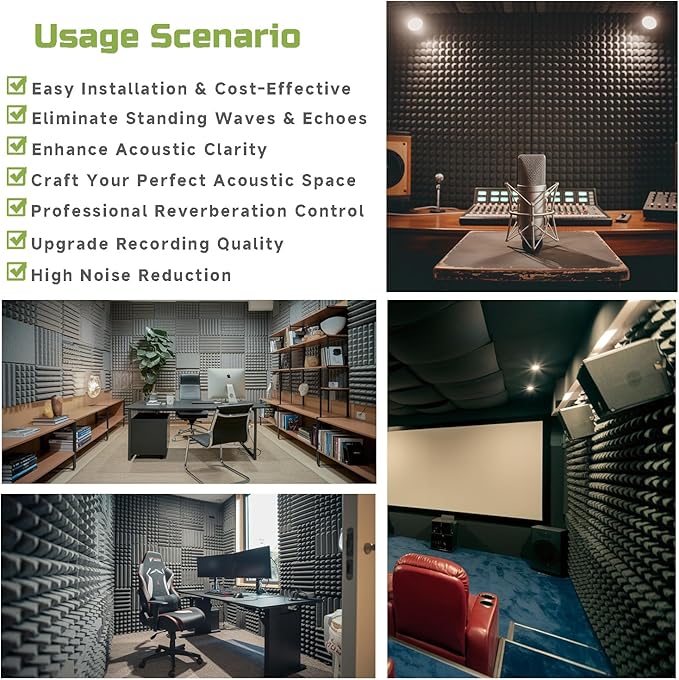 56 Pack Acoustic Foam Panels, 12 x 12 x 2 Inches Mirovant Designed Sound Proof Foam Panels for Walls Soundproofing Wedges Studio Foam Noise Absorbing Black