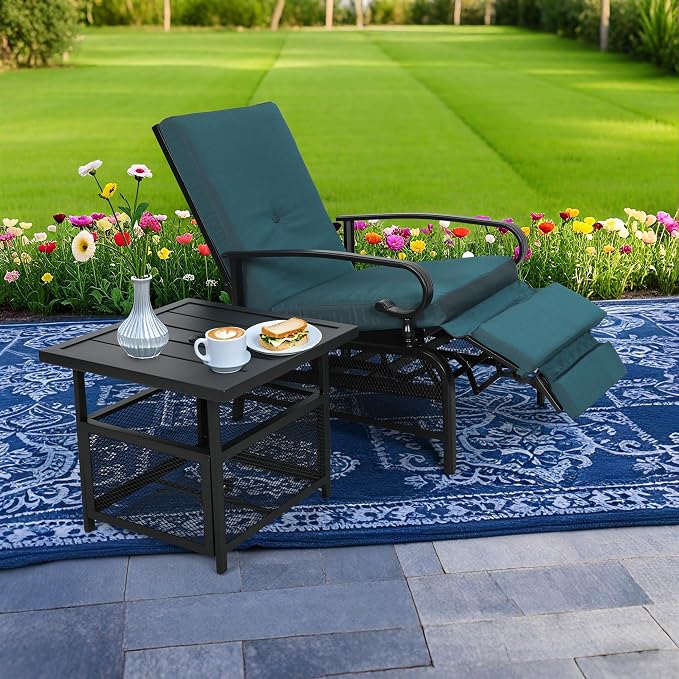 Incbruce 2 Pieces Outdoor Lounge Recliner Set, Adjustable Metal Recliner Sofa - Image 2