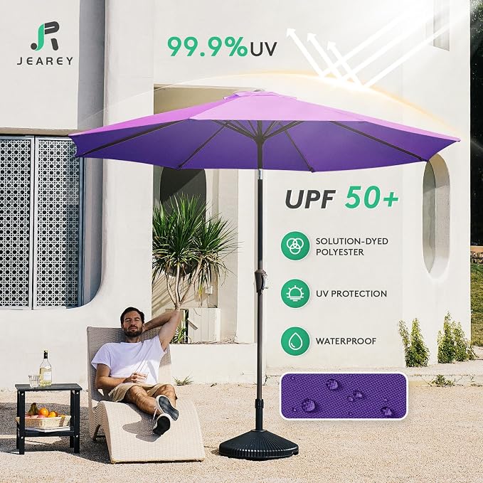 JEAREY 10 ft Outdoor Patio Umbrella w/Tilt and Crank, Dark Purple | 8 Sturdy - Image 3