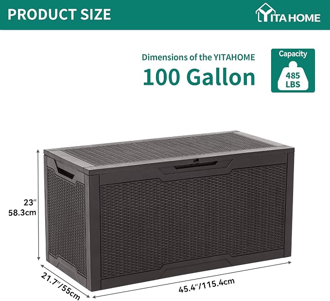 YITAHOME 100 Gallon Large Resin Deck Box Outdoor Storage Boxes - Image 6