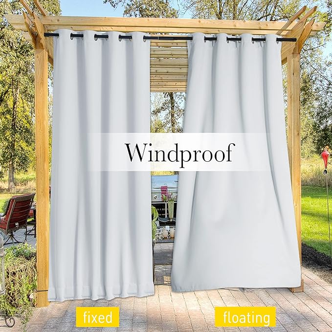 NICETOWN 2 Panels Thermal Outdoor Curtains Windproof W52xL72 Greyish White | - Image 6
