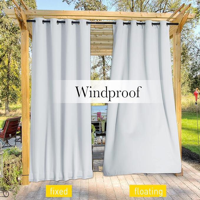 NICETOWN Outdoor Curtains Waterproof Fixed Bottom W52xL95 Greyish White | - Image 8