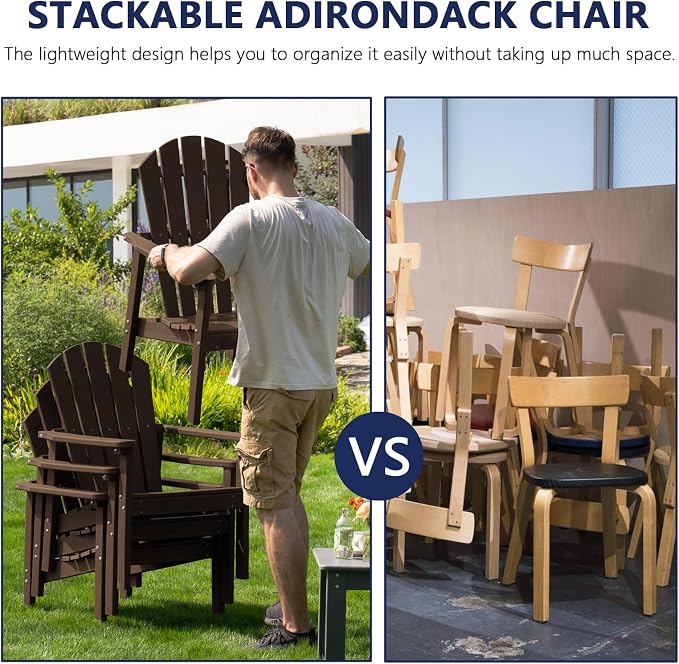 Stackable Adirondack Chairs Set of 4, Compact HDPE, Coffee | 26.3" Wide HDPE - Image 3