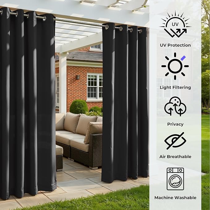 Set of 4 Outdoor Curtains for Patio Waterproof, Breathable Grommet Panels for - Image 4