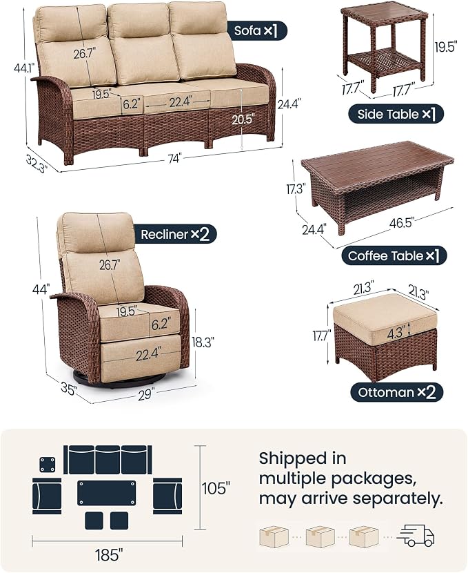 Resort-Grade Recliners Patio Furniture, 6.2" Ultra Thick Cushions | Heavy Duty - Image 2
