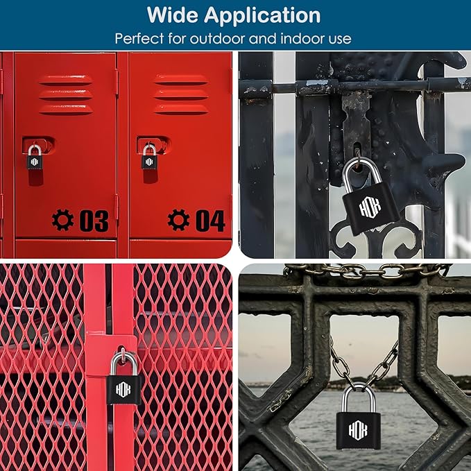 HOX 4 Digit Combination Lock Outdoor Padlock - Heavy Duty Locker Lock with Hardened Steel Shackle, Waterproof Combo Lock for Gym Locker, Hasp Storage, Shed, Fence (Black, 4 Pack)