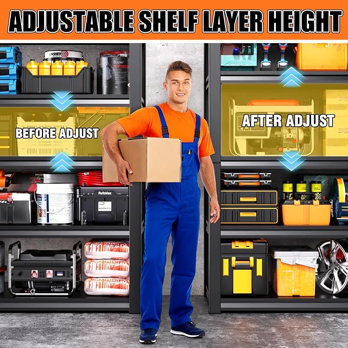 46''W Garage shelving, 2500lbs AdjustableTall Heavy Duty Shelving, 5T Garage - Image 4