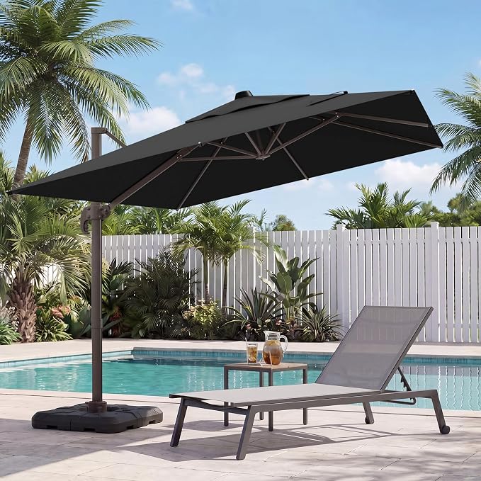 10x10 FT Patio Cantilever Umbrella, Rectangular Heavy Duty Offset Umbrella by VEGOND