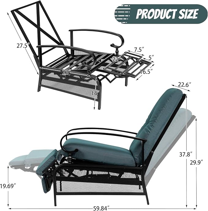 Incbruce Outdoor Lounge Chair Patio Furniture Adjustable Recliner - Image 3