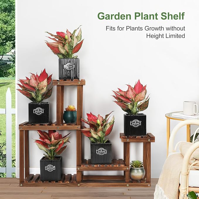 Pine Wood Plant Stand Indoor Outdoor Multi Layer Flower Shelf Rack | Higher and - Image 6