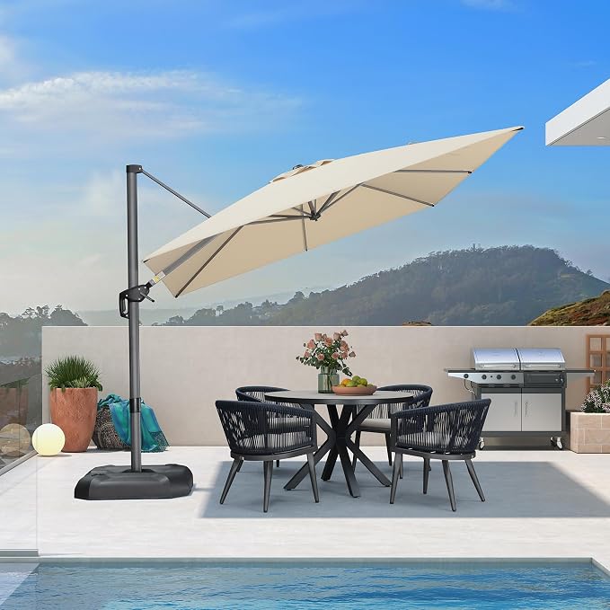 PURPLE LEAF Patio Outdoor Umbrella 9' x 9' Square All-Weather Beige | Large - Image 8