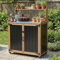 Outdoor Storage Cabinet with 4 Wheels and Handle, Metal & Wood Potting Bench by MAGAZOOPET