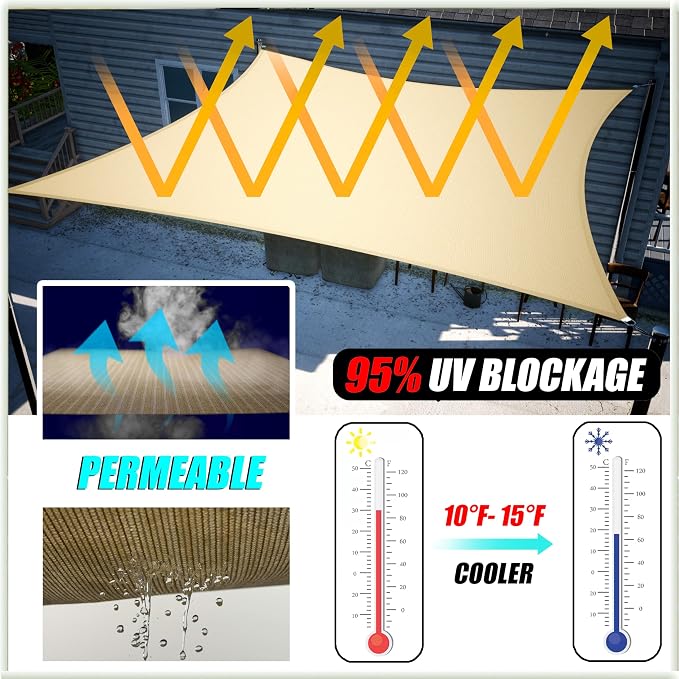 Amgo Custom Size 19' x 20' x 27.6' Beige Right Triangle Sun Shade Sail UPF50+ - Image 2