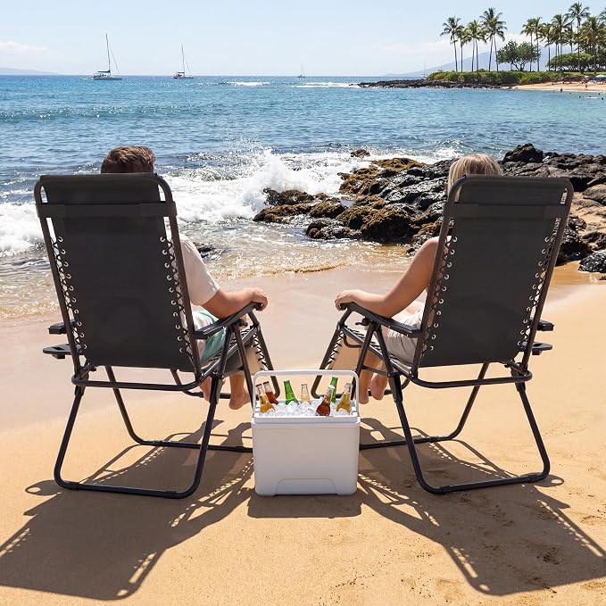 Set of 2 Adjustable Zero Gravity Lounge Chairs Outdoor Recliner w/Cup Holder - Image 9