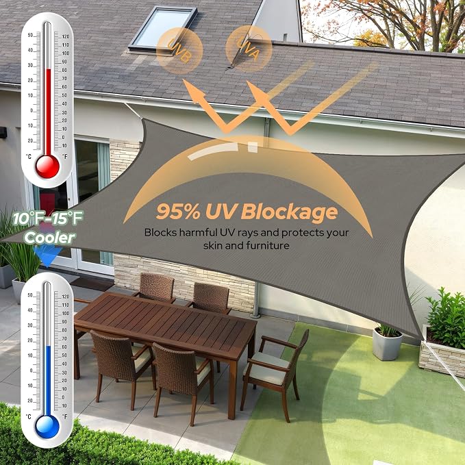TasticTotes Rectangle Sun Shade Sail, 95% UV Blockage, Yard & Deck. Reinforced - Image 2