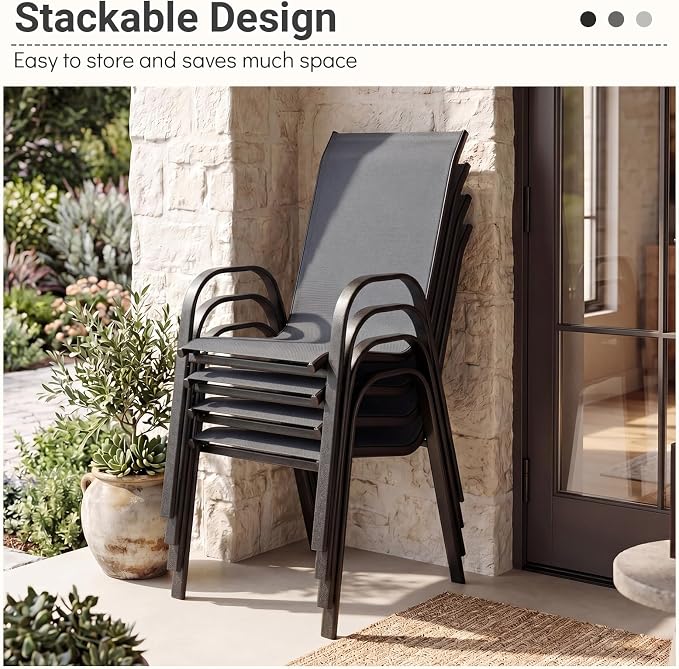 Tangkula Stackable Patio Dining Chairs Set of 4, Outdoor Armchairs - Image 5