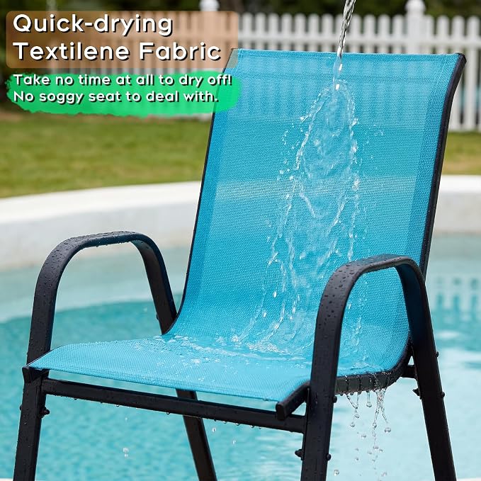 Outdoor Patio Chairs Set of 6 Stackable Dining Chairs All-Weather Textilene - Image 4