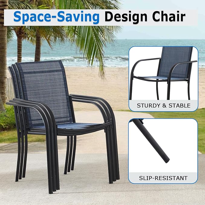 Outdoor Dining Chairs Set of 8, Stackable Patio Chairs - Image 4