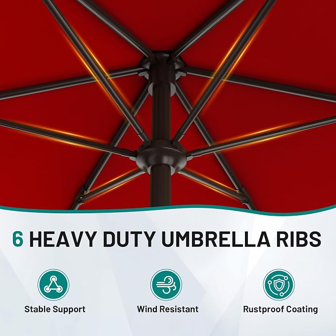 7.5FT Patio Umbrella Table Market Umbrella w/Tilt and Crank Heavy-Duty Round - Image 3