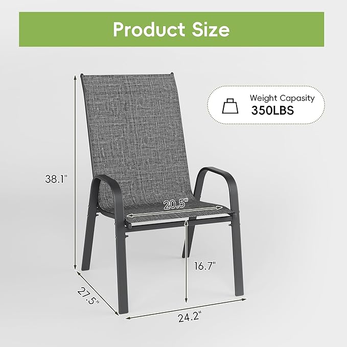 Patio Chairs Set of 4, Stackable Outdoor Dining Chairs - Image 3