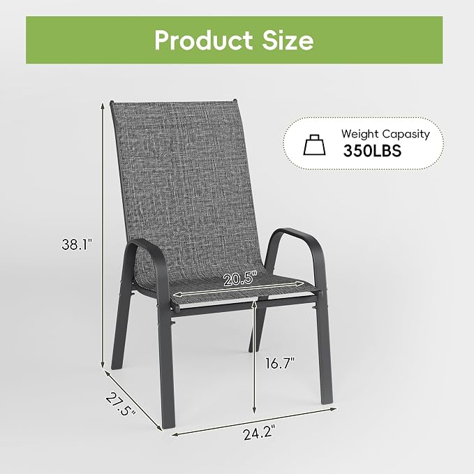 Patio Chairs Set of 8, Stackable Outdoor Dining Chairs - Image 3
