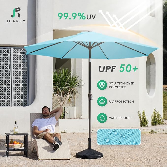 JEAREY 9FT Outdoor Patio Umbrella, Market Umbrella, Sky Blue | Outdoor Table - Image 3