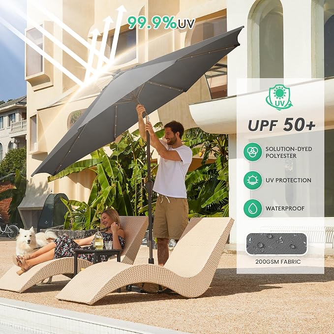 JEAREY 9' Patio Umbrella with Solar Lights, LED Umbrella, Dark Gray | Outdoor - Image 5