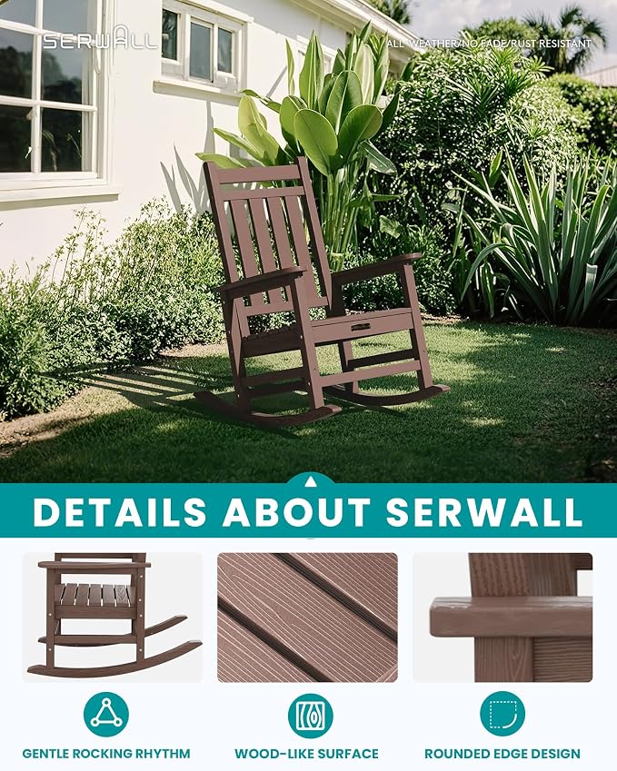 SERWALL Outdoor Rocking Chair Set of 4, HDPE Rocker - Image 4