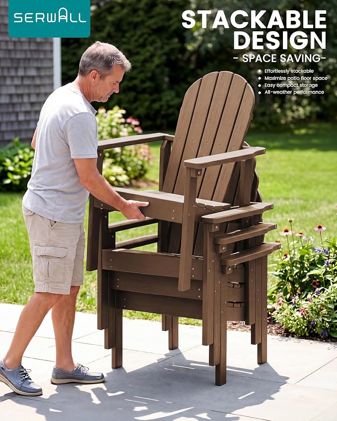 SERWALL HDPE Stackable Adirondack Chairs Set of 2, Space-Saving - Image 6