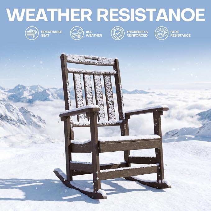 Oversized HDPE Outdoor Rocking Chair, All-Weather Resistant, Coffee | Heavy - Image 4