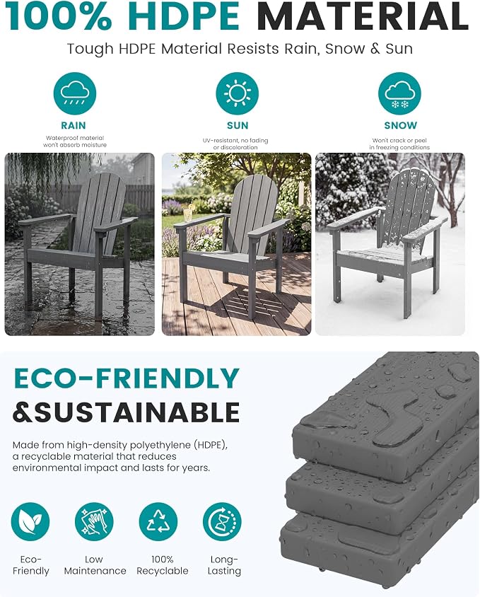 SERWALL HDPE Stackable Adirondack Chairs Set of 4, Space-Saving - Image 4