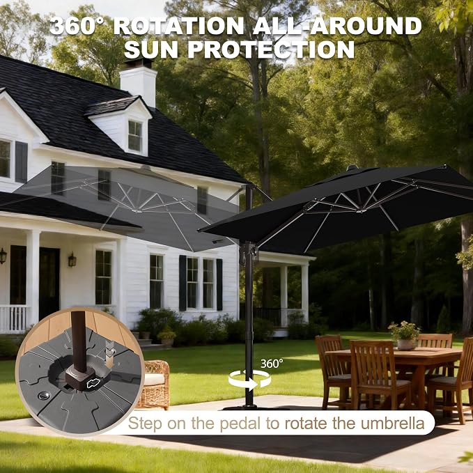 10' X 10' Patio Umbrella Cantilever Outdoor Rectangle Umbrella, Heavy Duty - Image 3