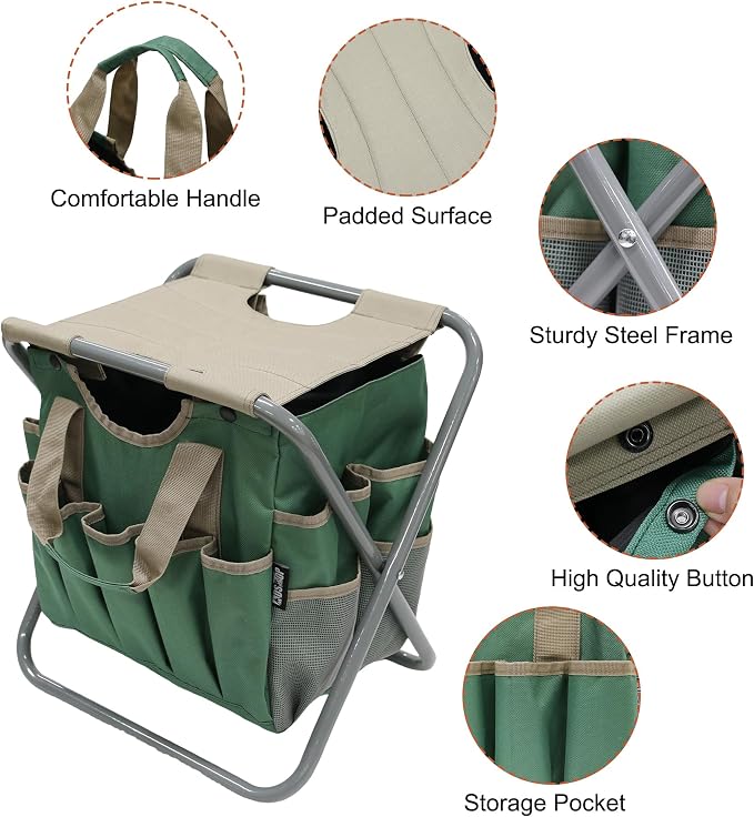 Folding Gardening Stool with Detachable Storage Tote Bag, Gardening Tools Set - Image 4