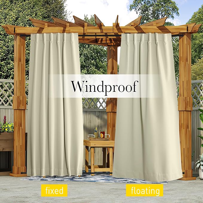 NICETOWN 2 Panels Outdoor Curtains Waterproof Extra Long W52xL108 Beige | - Image 8