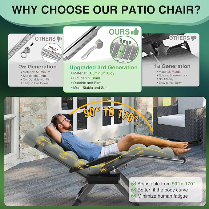 Suteck Oversized Zero Gravity Chair, Upgraded Lock and Footrest, Reclining - Image 4