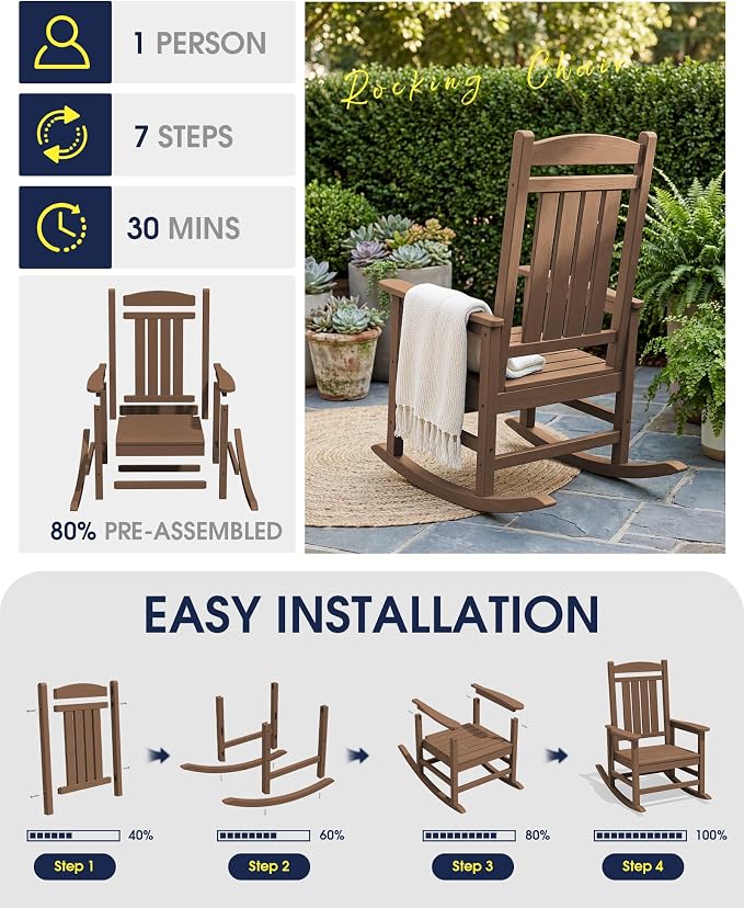 Oversized Outdoor Rocking Chairs Set of 2, HDPE Porch Rocker - Image 7