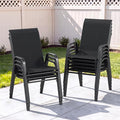 Outdoor Patio Chairs Set of 8 Stackable Dining Chairs All-Weather Textilene by CHINNLUU