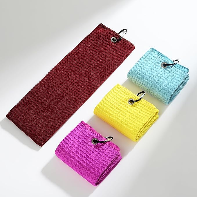 Mile High Life Premium Waffle-Weave Golf Towel | 16" X 24" | Extra Absorbent & Quick-Dry | Ultra-Soft Microfiber | Carabiner Clip | Multi-Color Options | Golf Accessory for Men & Women, Pink C
