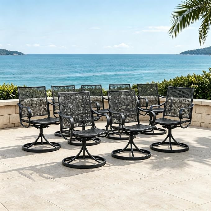 Outdoor Patio Dining Chairs Set of 8, All-Weather Metal Mesh Chairs by Unknown