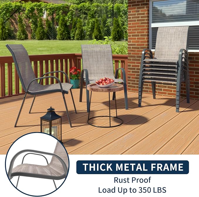 Amopatio Patio Chairs Set of 8, Outdoor Stackable Dining Chairs - Image 4