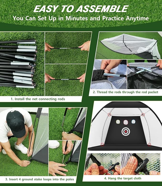 Golf Net, 10x7FT Home Golf Hitting Aids Equipment with Foldable Tri-Turf Mat for Backyard Driving Chipping Swing with Training Target/Balls/Tee for Outdoor Indoor, Gifts for Men Him Dad Boys Golfers