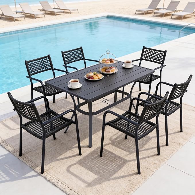 Patio Chairs Set of 6, Stackable Outdoor Dining Chairs - Image 9